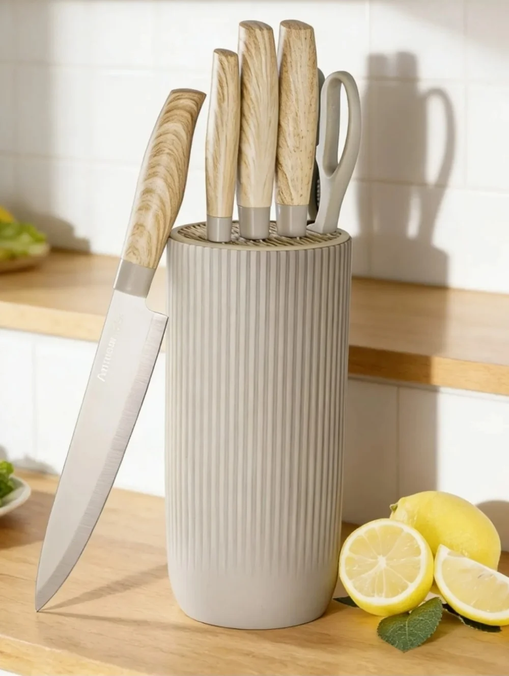 Astercook 6 Piece Knife Set, Khaki Knives Blcok Sets for Kitchen